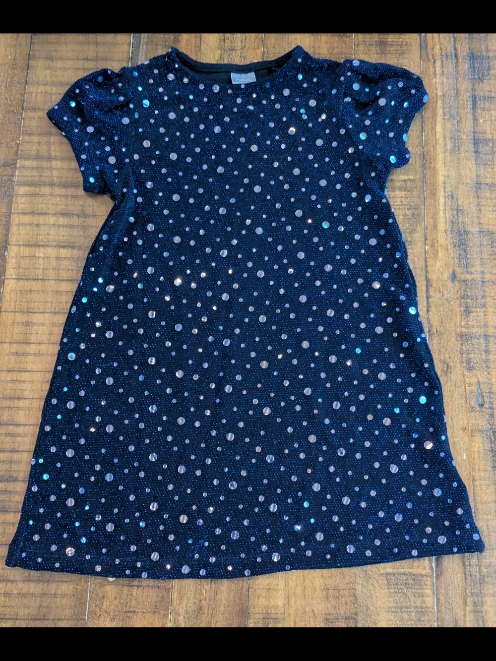 next Navy Sequin Shirt Sleeve Polka Dot A-line Dress